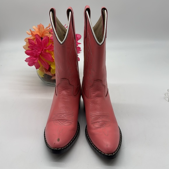 Old West Girls Pink Leather Cowboy Cowgirl Boots - Size 3 COW7126 - Picture 2 of 7